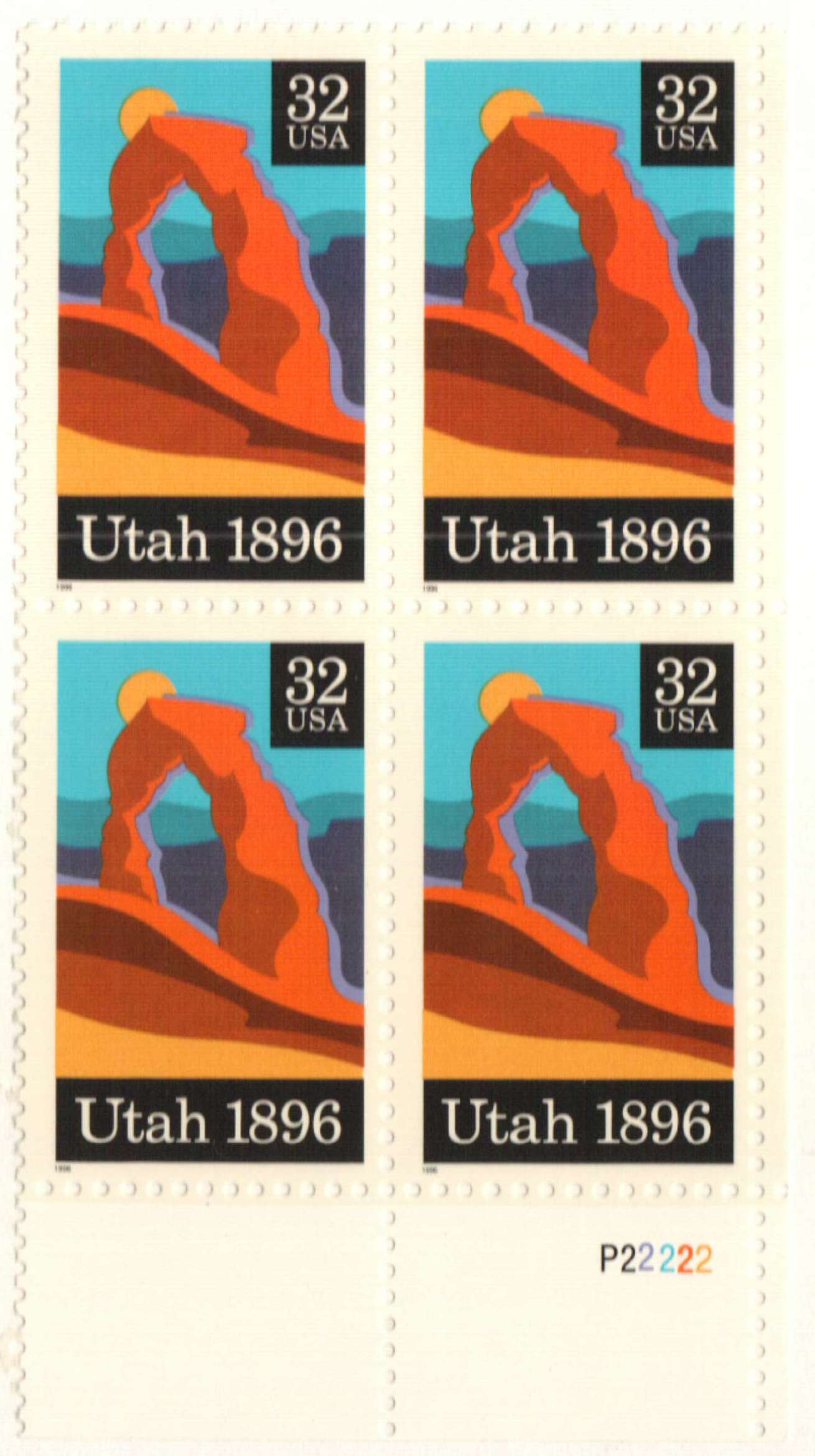 32c Utah Statehood stamp | Vintage Unused Postage Stamp | Pack of 10 stamps  | Rocky Mountain Bride | Arches National Park | Great Salt Lake