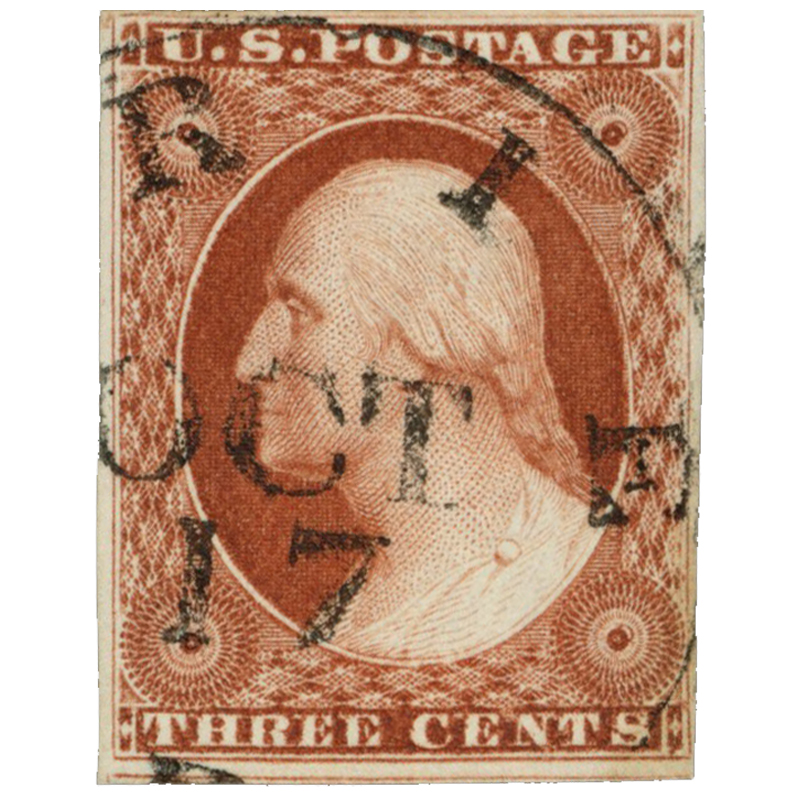 10A - 1851-57 3c Washington, orange-brown, imperforate, type II - Mystic  Stamp Company