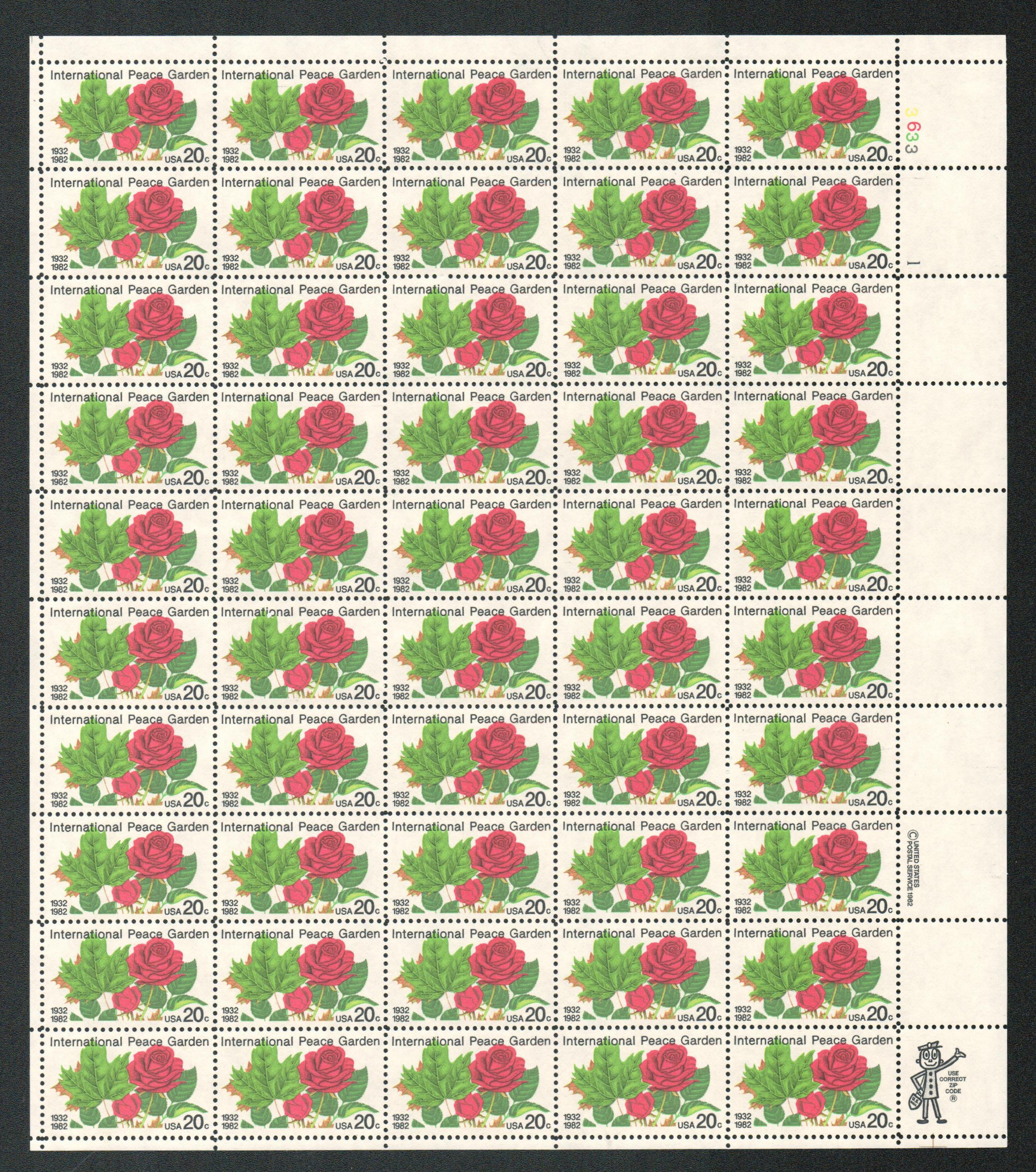 10 x 20-cent International Peace Garden stamps — Magnolia Postage