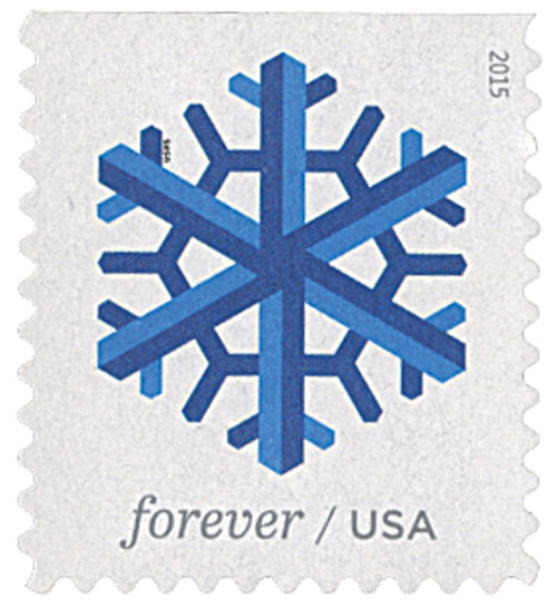 5032 - 2015 First-Class Forever Stamp - Geometric Snowflakes: Blue - Mystic  Stamp Company