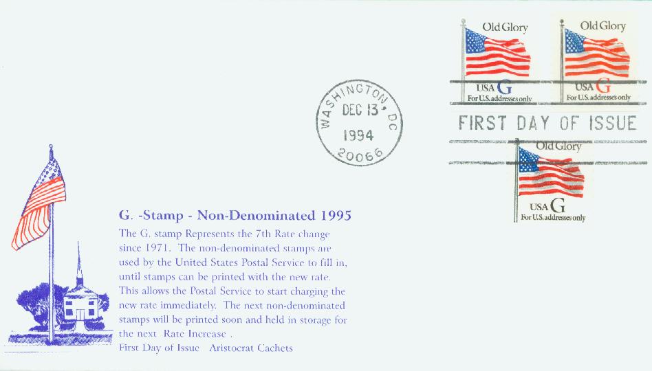 2891 FDC - 1994 32c G-rate Old Glory, red G, coil