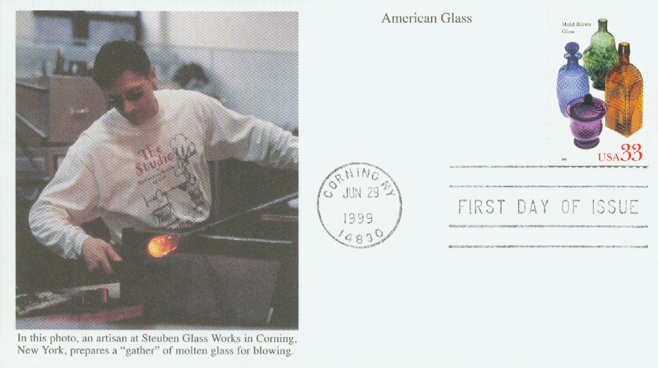 3326 FDC 1999 33c American Glass MoldBlown Glass Mystic Stamp Company