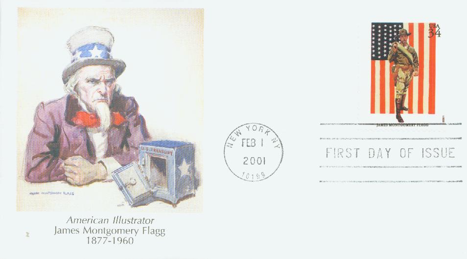 3502p FDC - 2001 34c American Illustrator F. Remington - Mystic