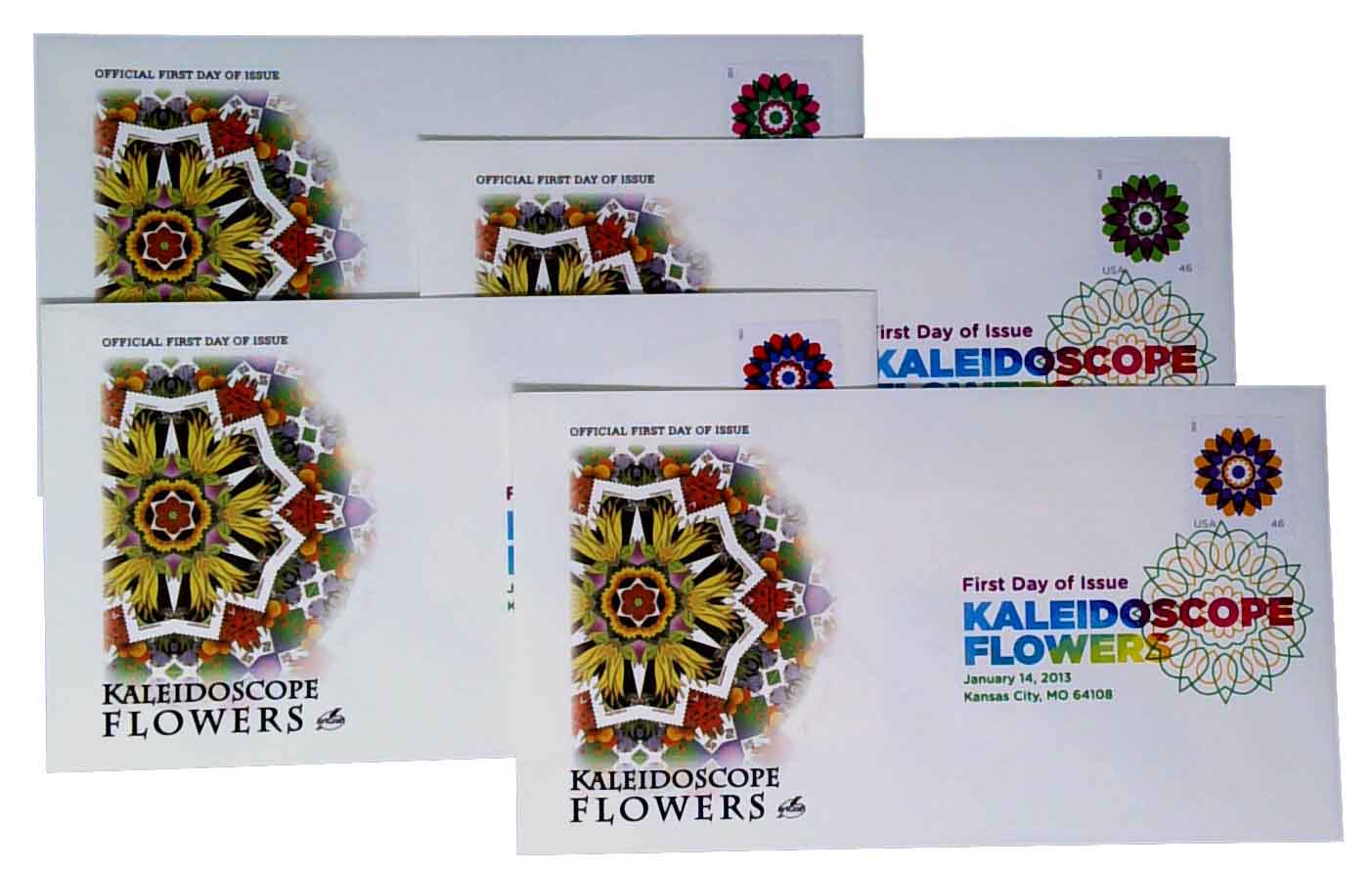 4725 FDC - 2013 46c Kaleidoscope Flowers: Red and Blue - Mystic