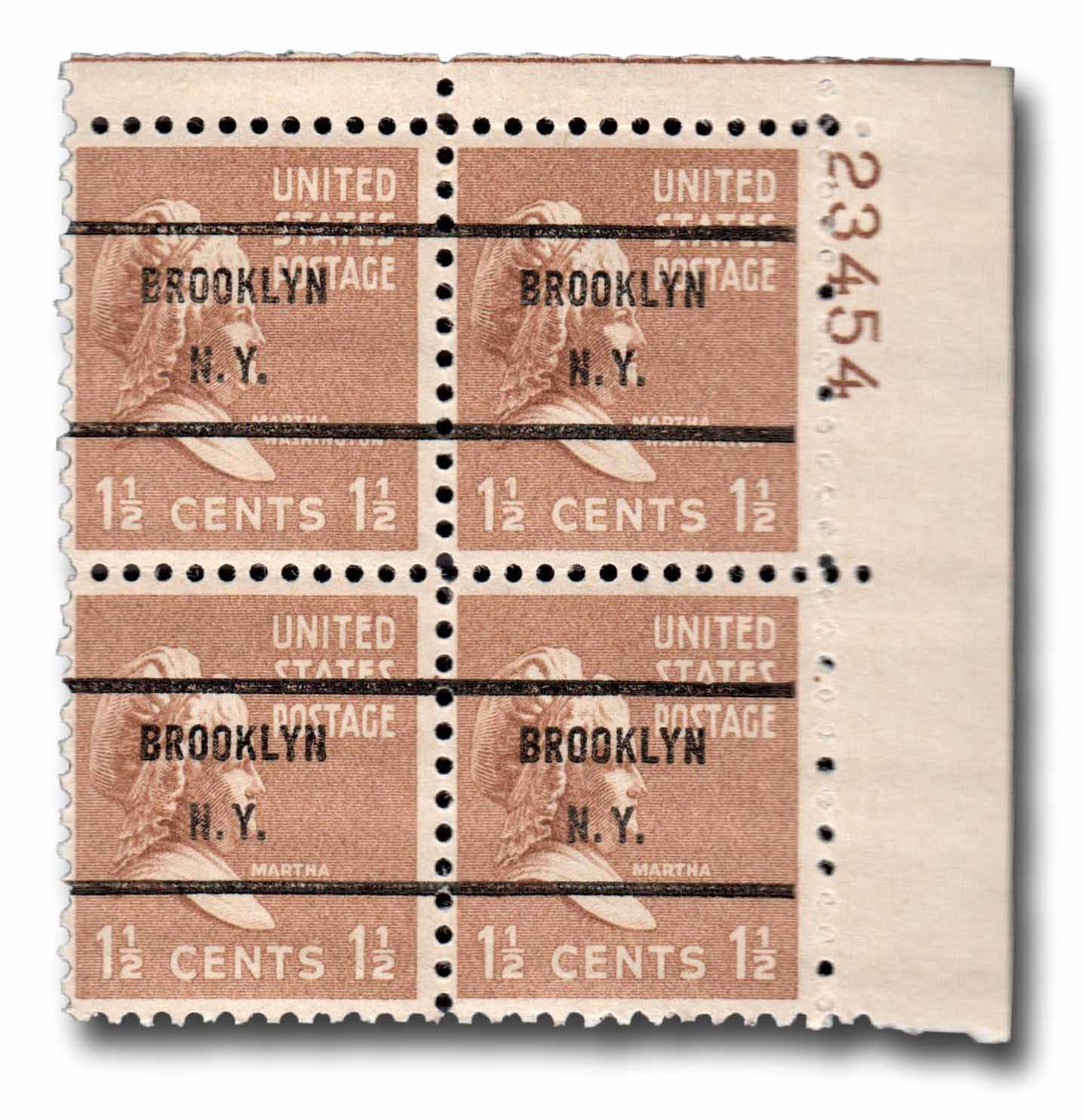 MA1890 PB 1938 805 1 1/2c Martha Washington with Brooklyn, NY