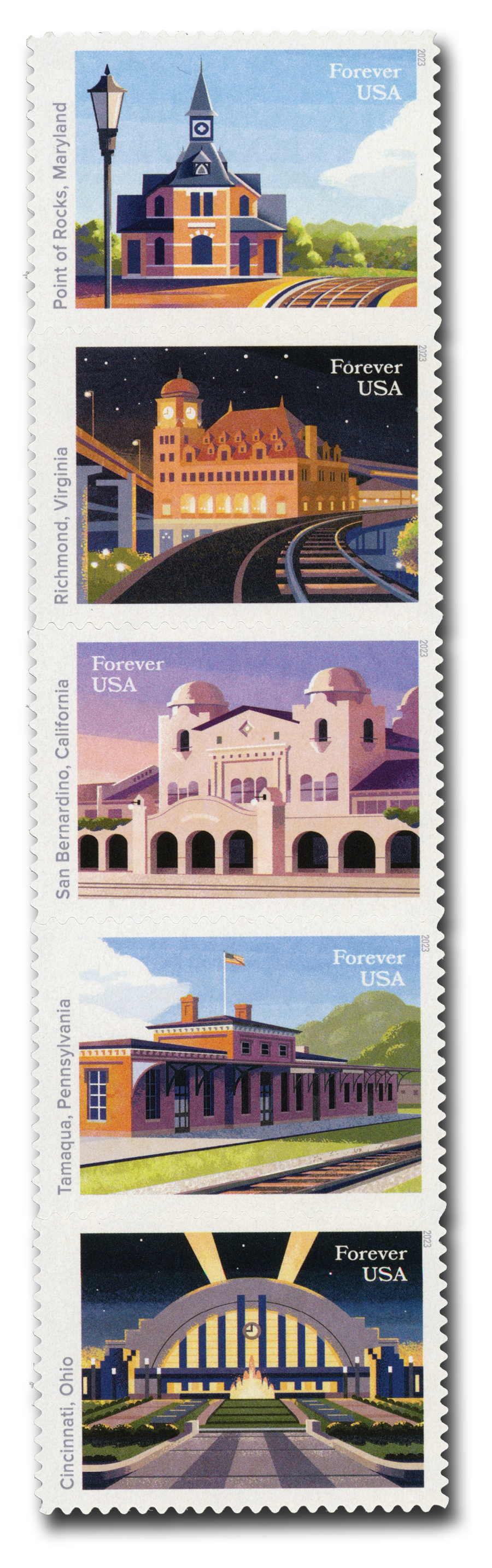 5758-62 - 2023 First-Class Forever Stamps - Historic Railroad Stations -  Mystic Stamp Company