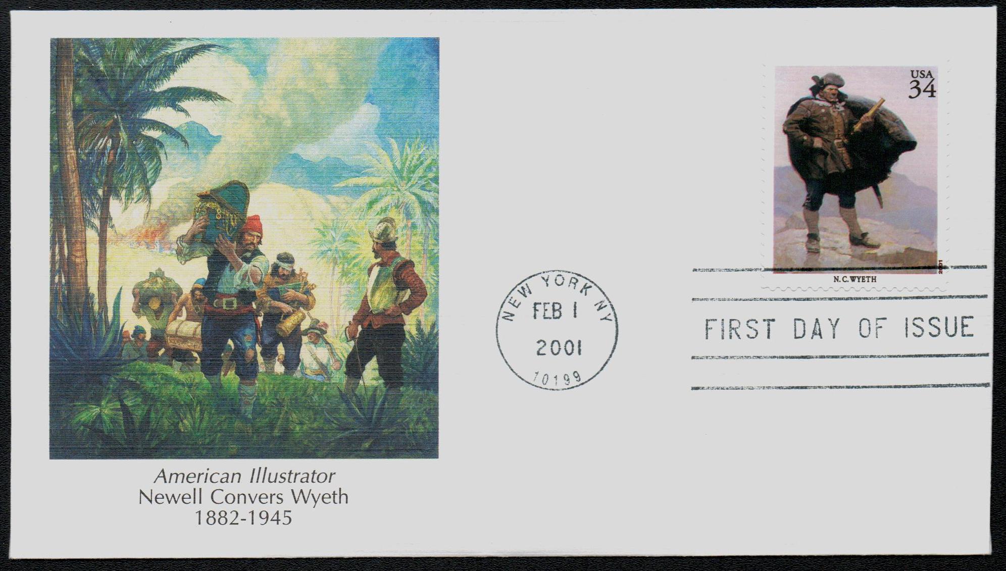 3502p FDC - 2001 34c American Illustrator F. Remington - Mystic