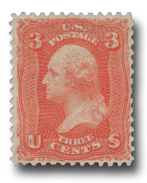 74TC6 - 1861 3c Scarlet, Perforated 12 on Stamp Paper