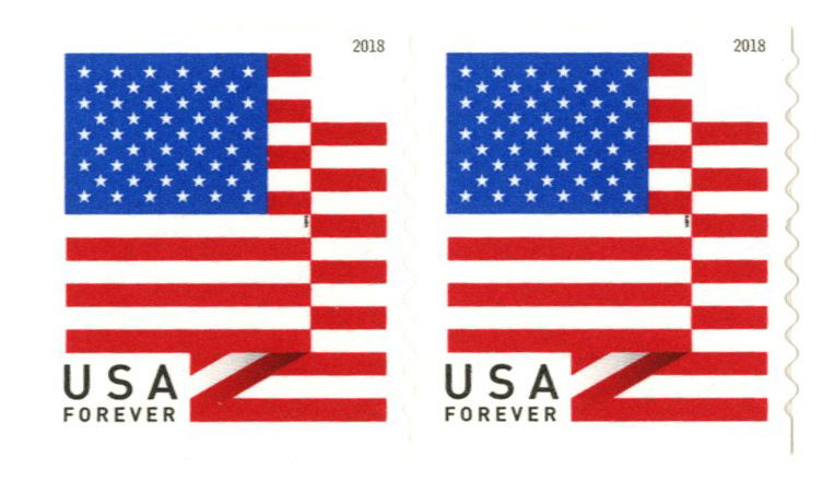 5260 - 2018 First-Class Forever Stamp - US Flag with Micro Print on Left  4th White Stripe (Ashton Potter coil) - Mystic Stamp Company