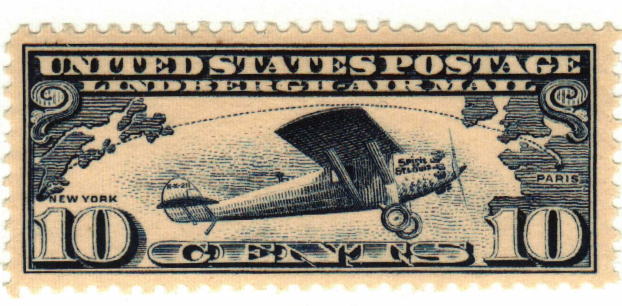 C10 - 1927 10c Air Mail - Lindbergh's Spirit of St. Louis, dark blue -  Mystic Stamp Company