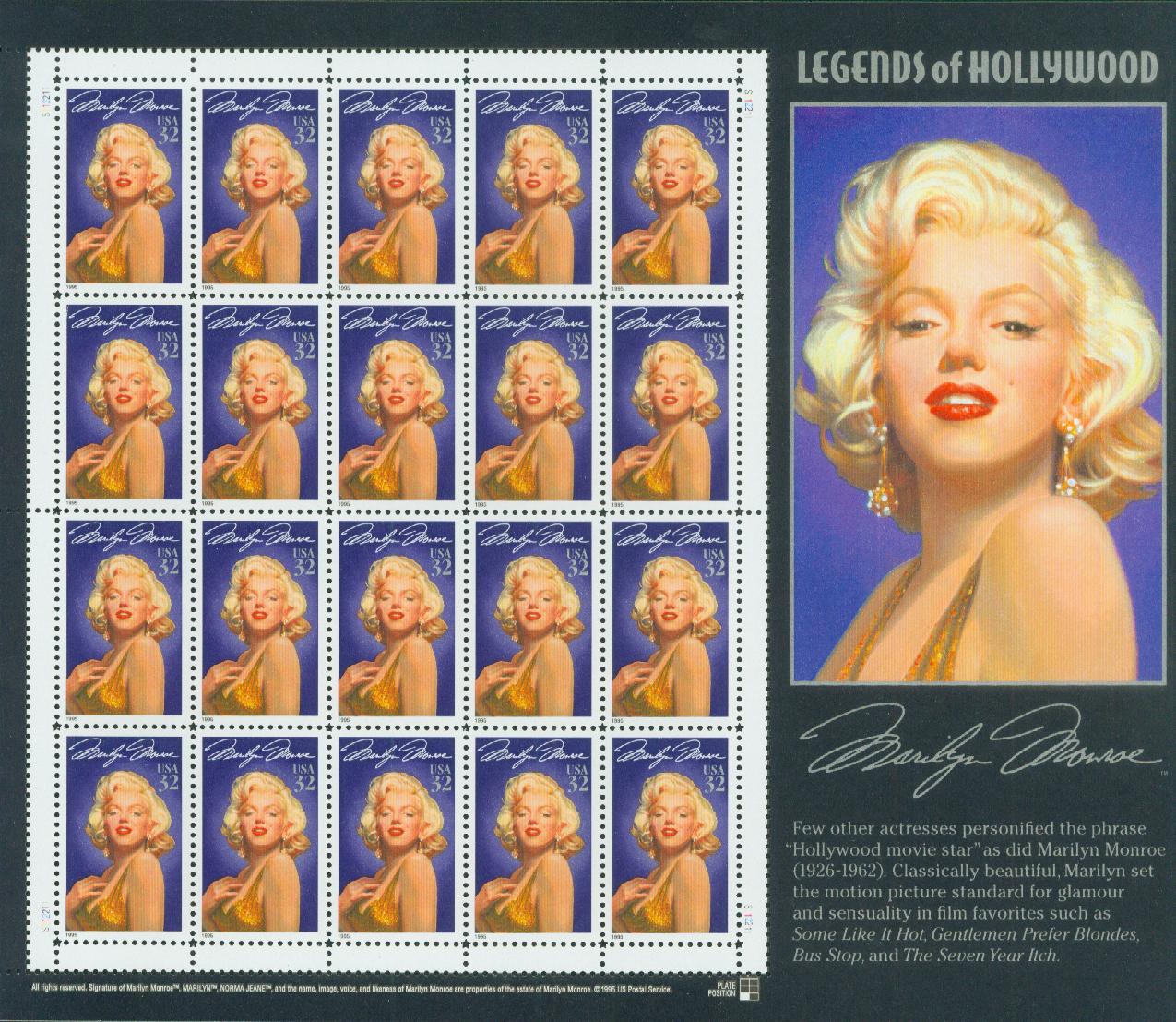 2967 - 1995 32c Legends of Hollywood: Marilyn Monroe