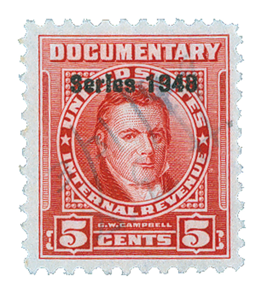 R490 1948 5c US Internal Revenue Stamp watermark, perf 11, carmine