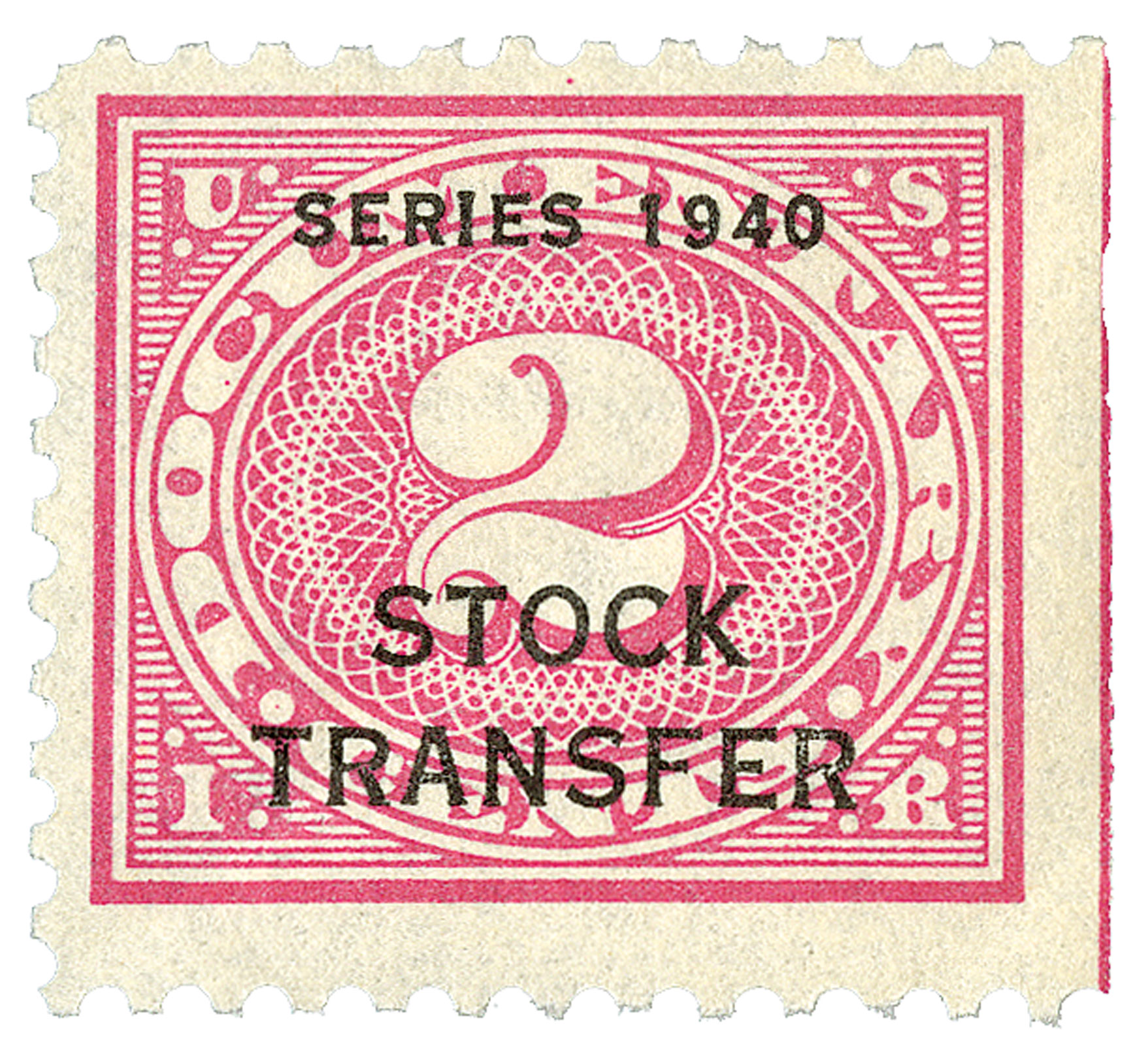 RD43 1940 2c Stock Transfer Stamp, rose pink, offset, watermark, perf 11 Mystic Stamp Company