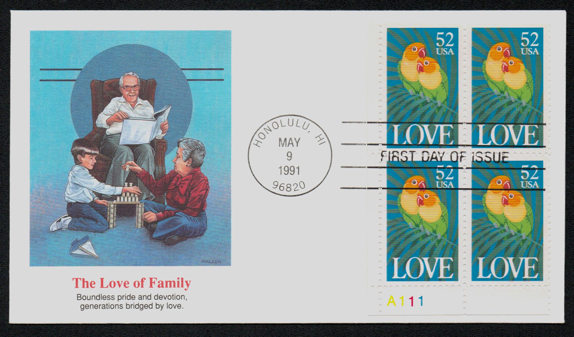 55868 FDC - 1991 Love Sheet 52c Proofcard