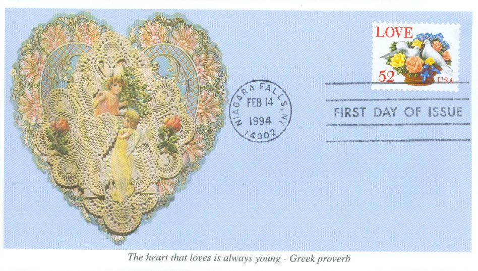 5 Dove and Roses Love Series 52c Unused Vintage 1994 Postage Stamps for  Mailing - Collecting - Crafts. Scott Catalog 2815