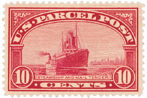 Q6 - 1913 10c Parcel Post Stamp - Steamship & Mail Tender - Mystic