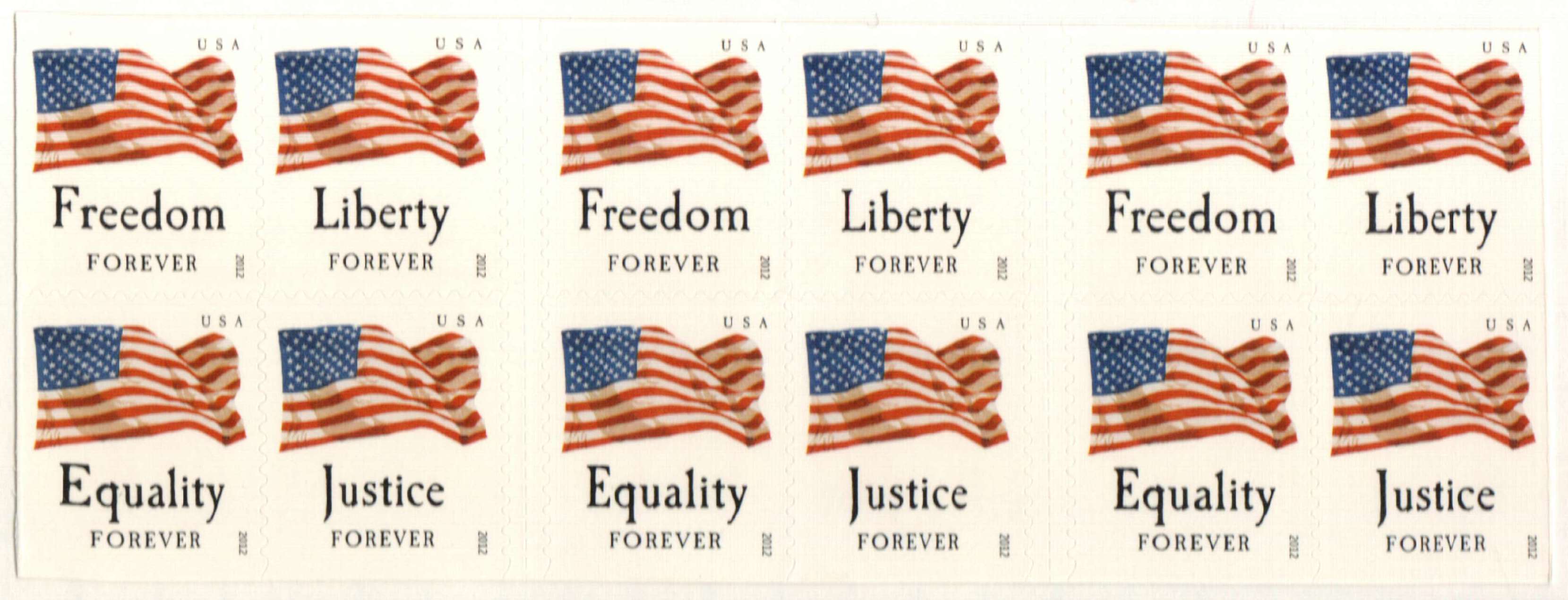 4641-44 - 2012 First-Class Forever Stamp - U.S. Flags: Equality, Justice,  Freedom and Liberty (Ashton Potter, booklet) - Mystic Stamp Company