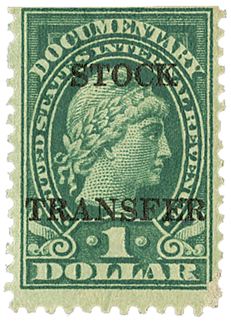 RD37 1920 1 Stock Transfer Stamp, green, horizontal overprint, perf
