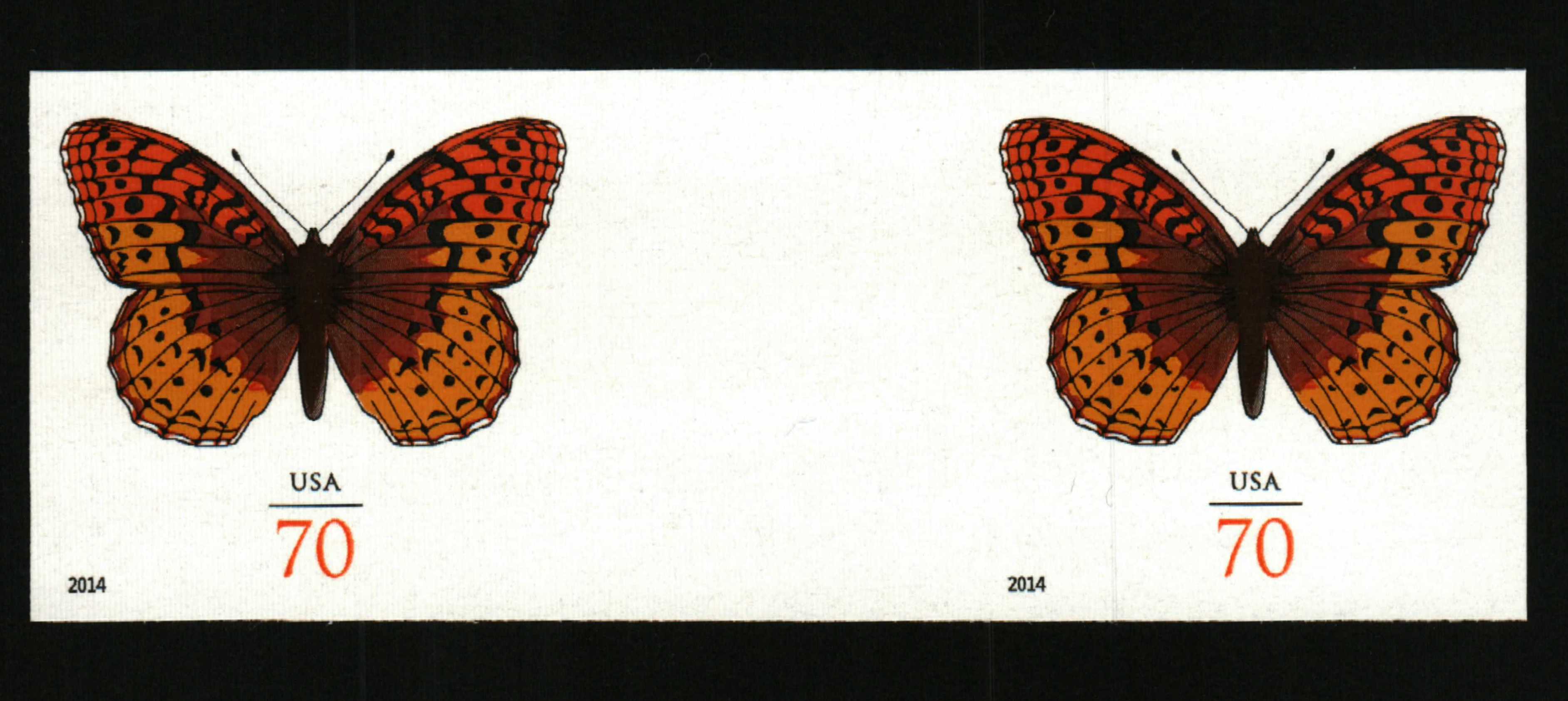 4859a Fritillary Butterfly 70c Imperf Single Stamp w/ Plate # UR No Die  Cuts