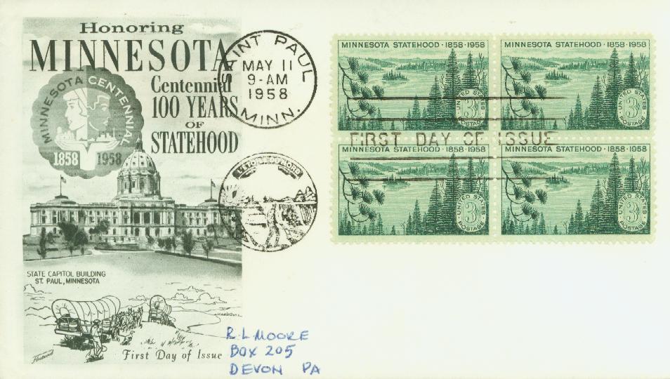 Set of 20 Minnesota Statehood 3c Unused USPS Vintage Postage Stamps Green 