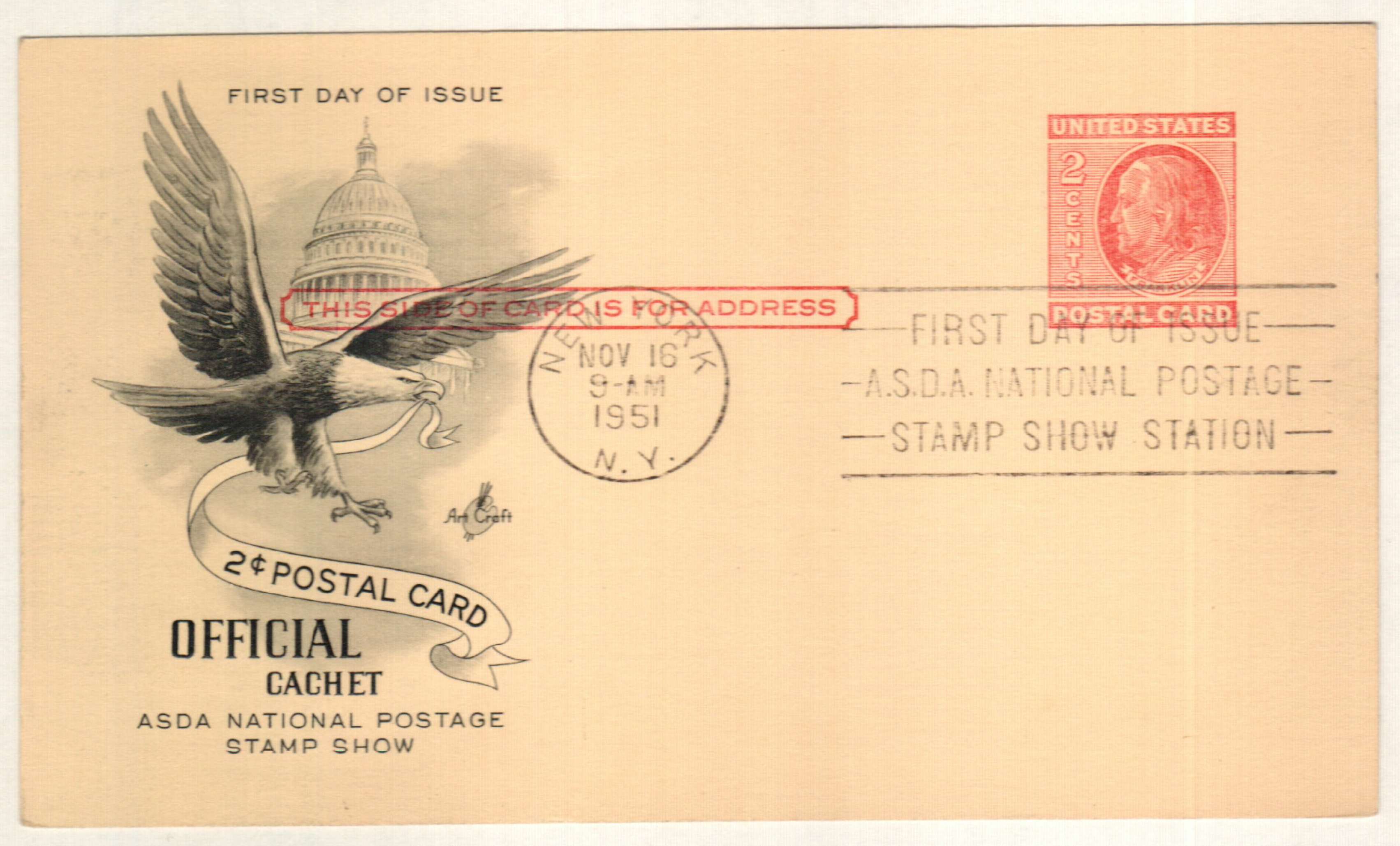 UX38 - 1951 2c Postal Card - Franklin - Mystic Stamp Company