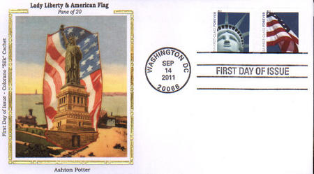 4559-60 - 2011 First-Class Forever Stamp - Lady Liberty and U.S. Flag  (Ashton Potter) - Mystic Stamp Company