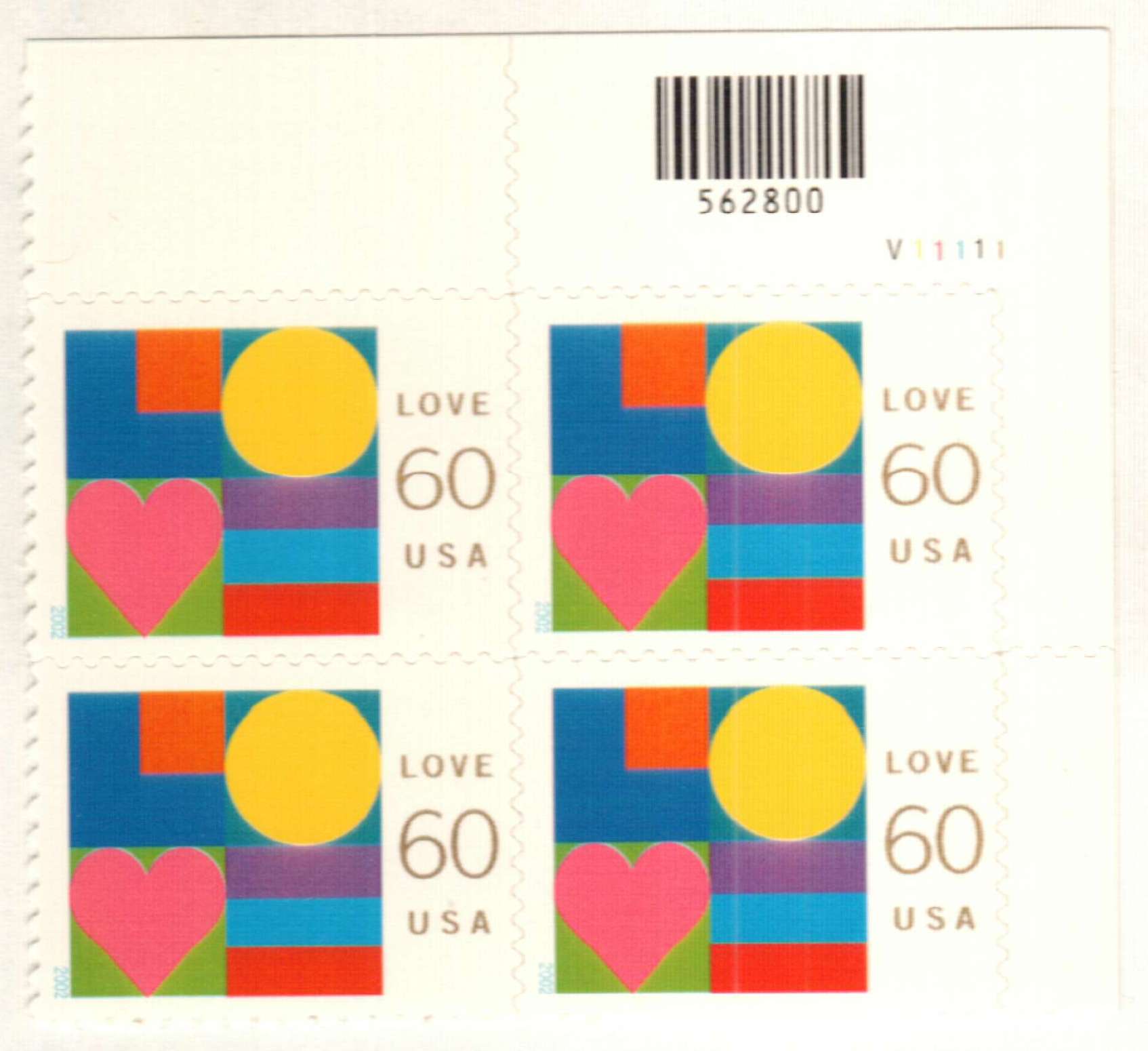 60c Abstract Love Stamps .. Vintage Unused US Postage Stamps