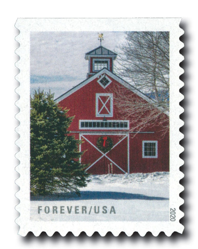 5535 - 2020 First-Class Forever Stamps - Winter Scenes: Red Barn with  Wreath - Mystic Stamp Company