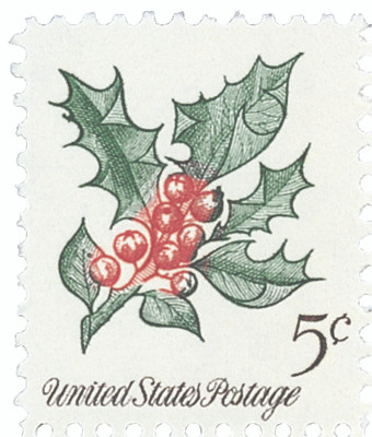 1964 Vintage Christmas Foliage Mistletoe Evergreens Poinsettia Holly Scott  #1257 4 x 5¢ US Postage Stamps