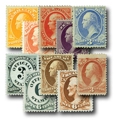 O3//85 - 1873 Officials Mail Stamp Collection, (10) - Mystic Stamp 