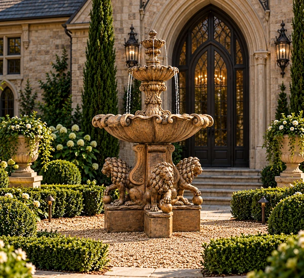 103" Extra Large Vesuvio Fountain with Lion Pedestals