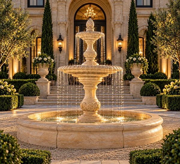 100" Four Seasons Fountain with Fiore Pond, Gray
