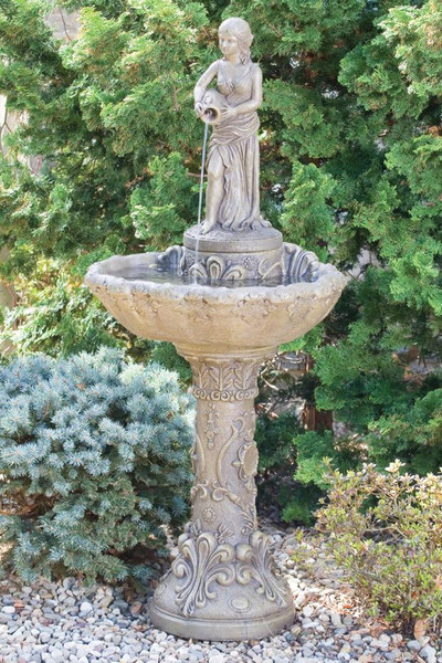56" Small Girl With Jug On Scroll Shell Fountain