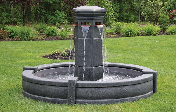 57" Volterra Column Fountain with Surround and 6’ Fiberglass Pool