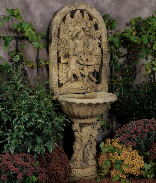 66" Three Cherubs Wall Fountain with Pedestal