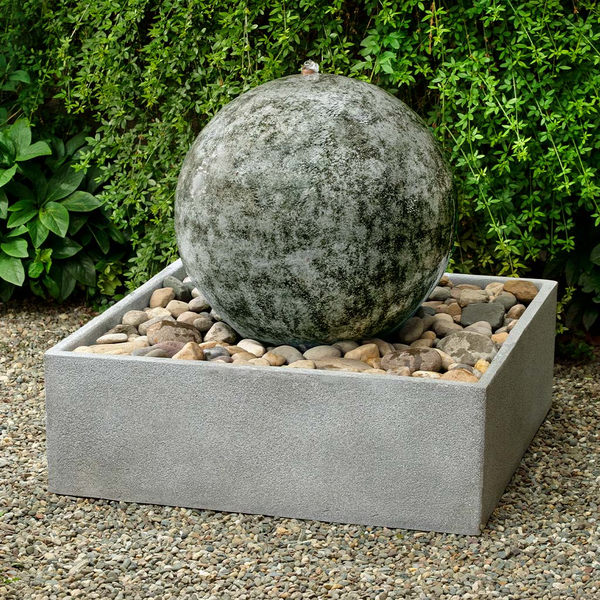 29" Sphere Fountain, Square - Bronze Verdigris