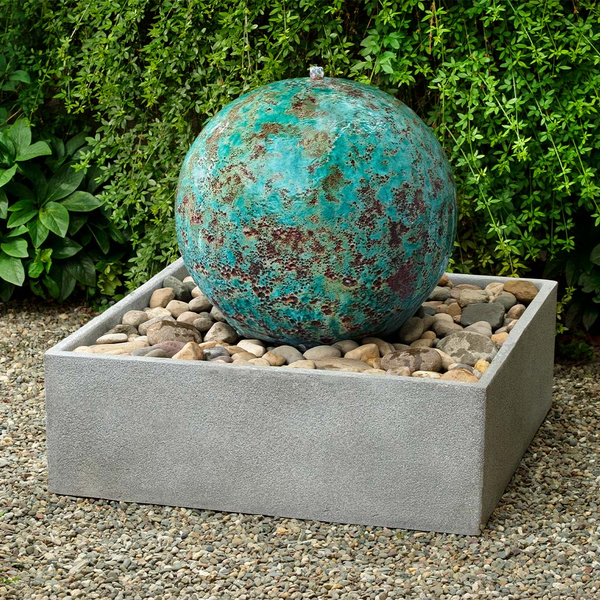 29" Sphere Fountain, Square - Verdigris