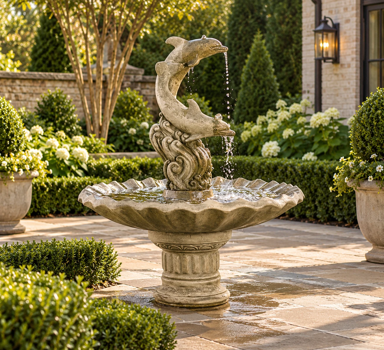 53" Dolphins with Shell Bowl Fountain