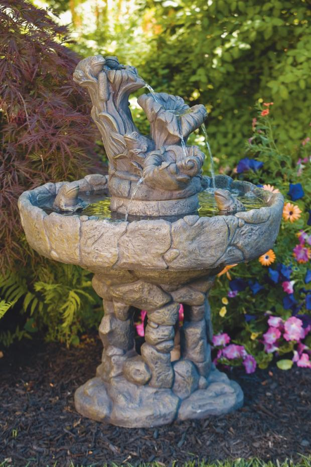 39" Three Tier Frog Stone Fountain