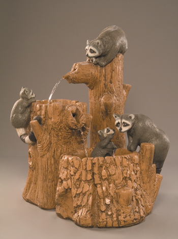 Mischief Raccoons Concrete Fountain - Thumbnail 3