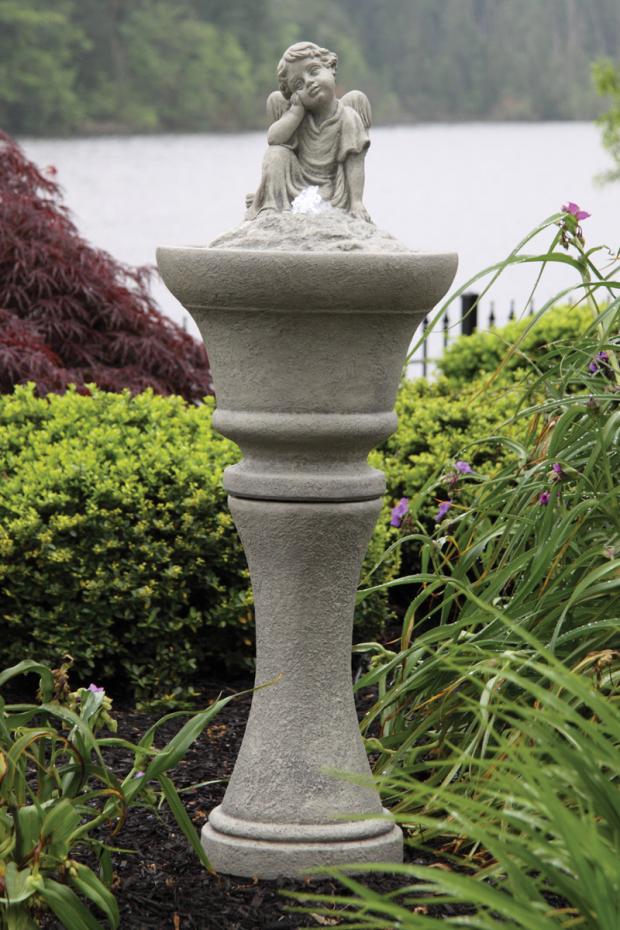 Sitting Angel Concrete Fountainette w/Lights