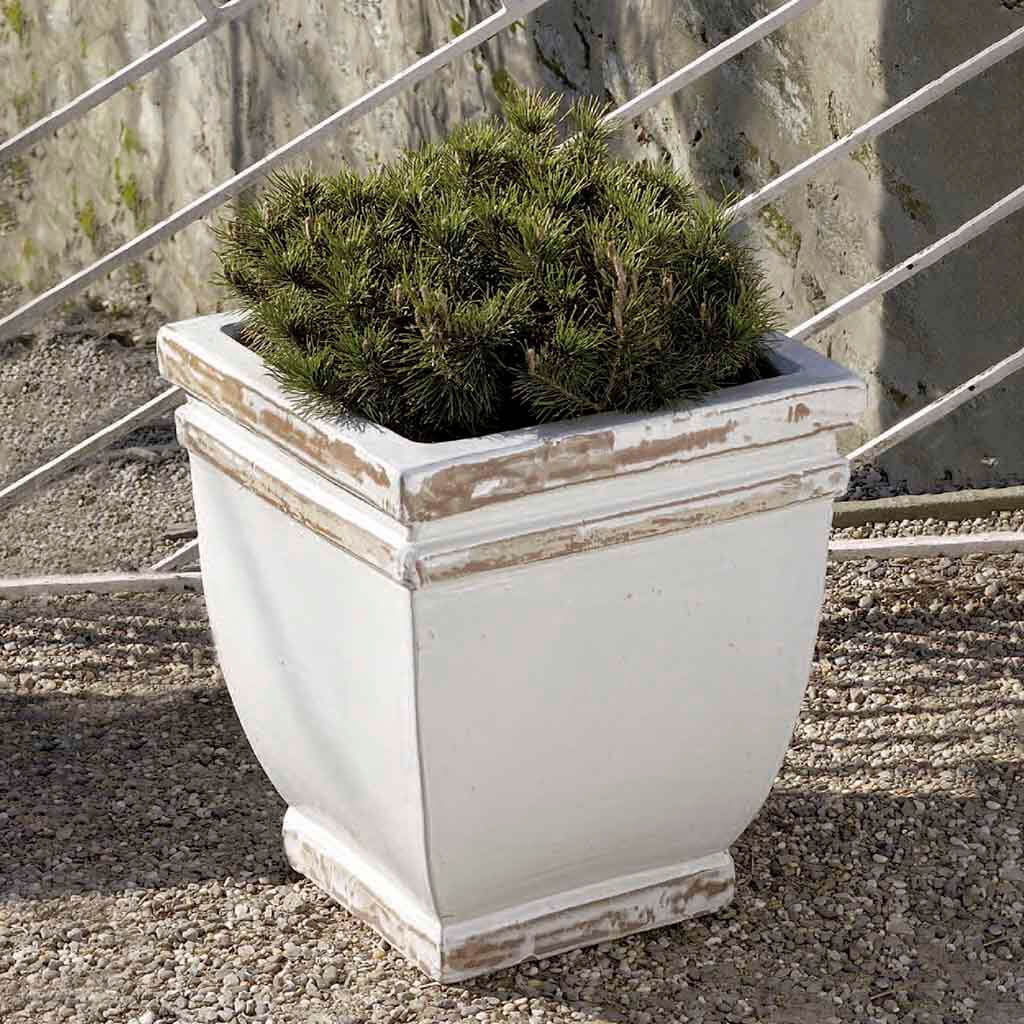 Square Rolled Rim Planter S/3 - Antique White