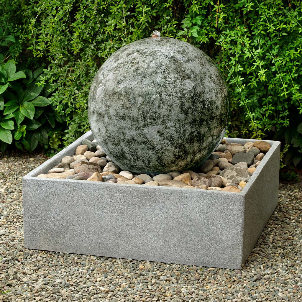 29" Sphere Fountain, Square - Bronze Verdigris