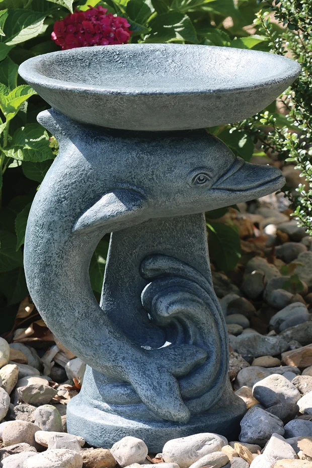 21" One Piece Dolphin Bird Bath