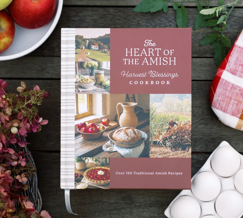 The Heart of the Amish Harvest Blessings Cookbook front cover photo