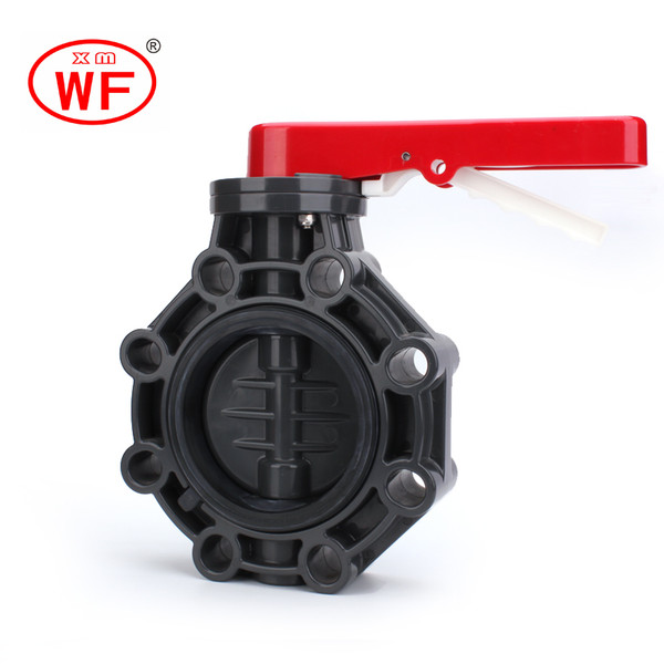 WF Grey UPVC ANSI SCH80 with Red Handle Wafer Butterfly Valve