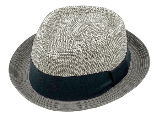 Paper braid diamond crown dress hat has a marled crown and solid color 1 3/4” brim. Wide grosgrain ribbon band and cross piece. Inside matching grosgrain sweatband. SIZES: Specify: S, M, L, XL.