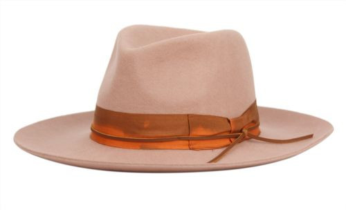wide brim wool felt fedora with fabric band and leather string
material: 100% wool felt
size: one (adjustable drawstring)
brim: 3 3/4"