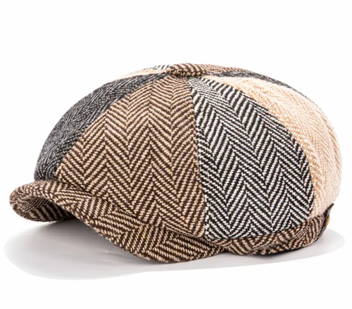 Newsboy Cap Brown Multi Patch 
Stretch Back 