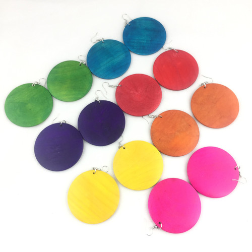 Solid Color Wood Circle Earrings 